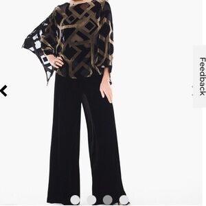 Chico's Black Label Black Velvet Silk Blend Pants Size 12/L PETITE